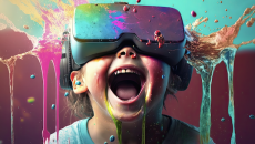 child engaged in digital learning through virtual reality handset