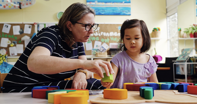 early childhood teacher and student