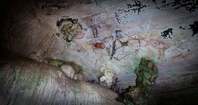 Prehistoric cave paintings over 3,000 – 5,000 years Tham Pee Hua To, Ao Luek Krabi THAILAND