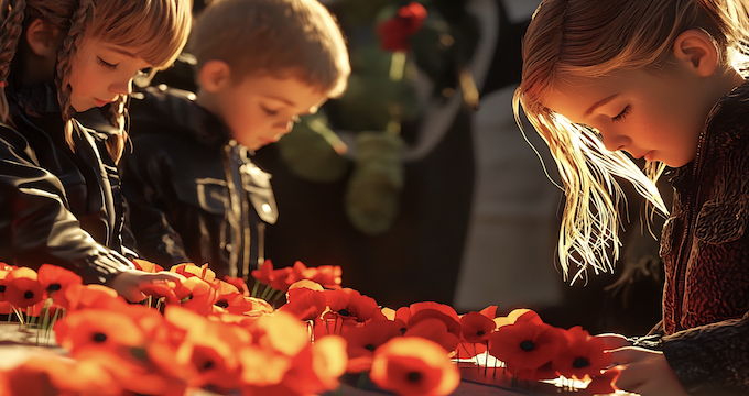 Anzac Day, children with poppies